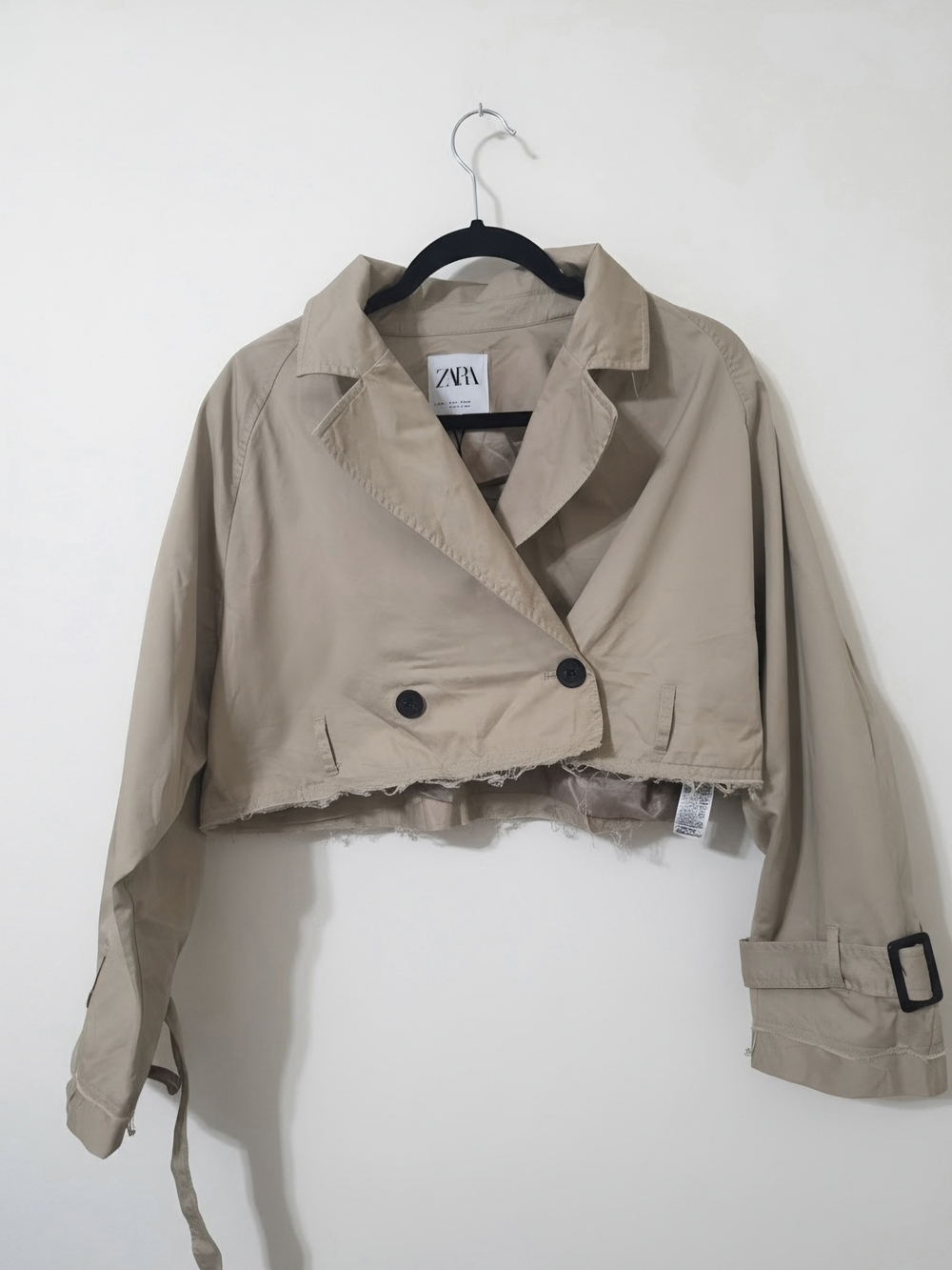 ZARA cropped frayed hem trench coat in beige